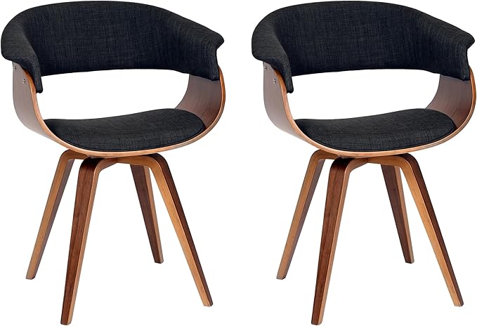 Armen Living Summer Modern Chair in Charcoal Fabric and Walnut Wood - Set of 2