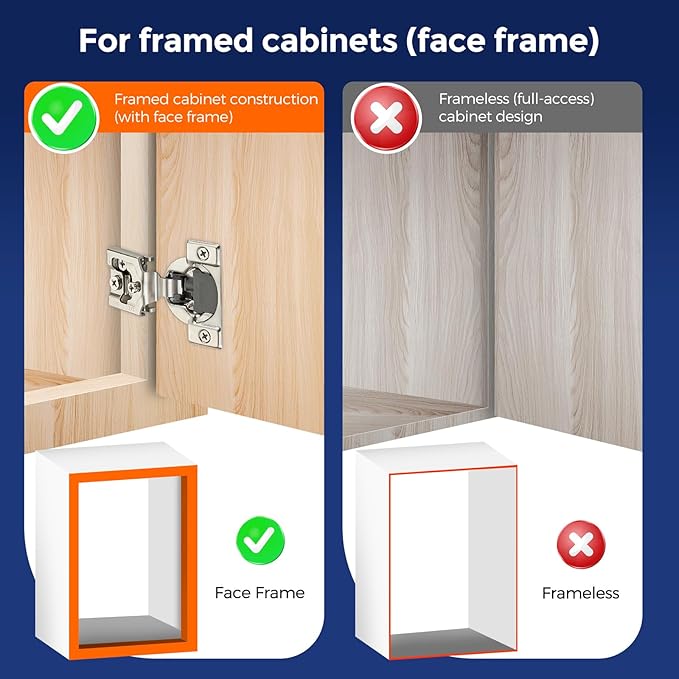 JOYDECOR 2 Packs (1 Pair) 3/4 Inch Overlay Soft Close Hinges Satin Nickel Concealed Hidden Cabinet Hinges Stainless Steel for Face Frame Kitchen Cabinet Doors - 105 Degree