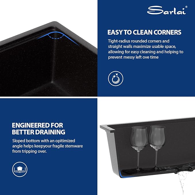 Sarlai 30 Granite Composite Kitchen Sink - 30"x19" Black Undermount Kitchen Sink Ledge Workstation Matte Black Granite Quartz Composite Under-Mount Single Bowl Sinks Basin with Accessories