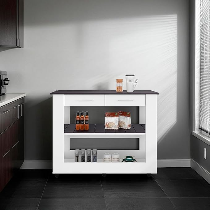 GOWE Kitchen Island with Open Storage and 3 Shelves, White