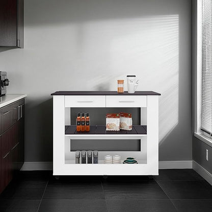 GOWE Kitchen Island with Open Storage and 3 Shelves, White