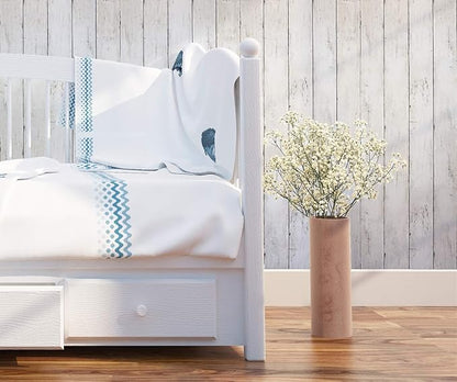 39.37 ft x17.7 in White Wood Peel and Stick Wallpaper White Wall Paper Removable Vintage Wood Plank Contact Paper Self Adhesive Decorative Wall Covering Vinyl Film Roll
