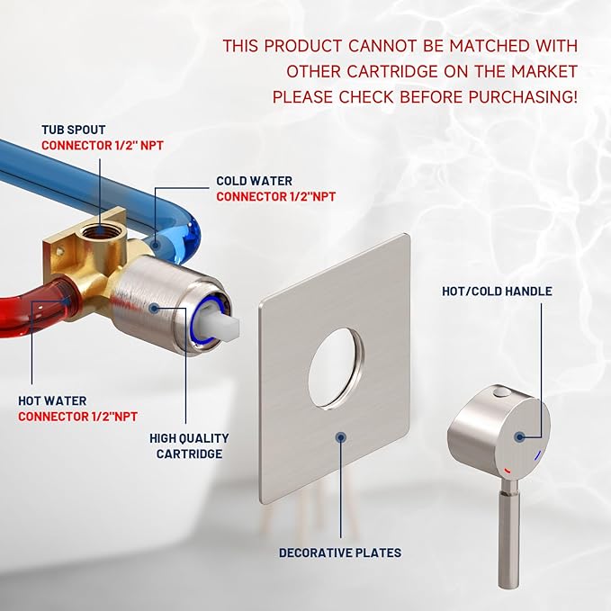 BWE Bathtub Faucet Brushed Nickel Waterfall Bathtub Faucet Wall Mounted Tub Spout Bathroom Tub Filler One Handle Shower Kit Rough-in Valve