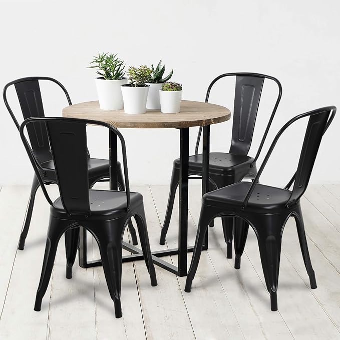 BestOffice 18 Inch Metal Chairs Set of 4 Metal Stackable Patio Seat Height Café Restaurant Dining Chairs Indoor Outdoor with Waterproof Tolix Side