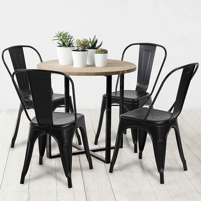 BestOffice 18 Inch Metal Chairs Set of 4 Metal Stackable Patio Seat Height Café Restaurant Dining Chairs Indoor Outdoor with Waterproof Tolix Side