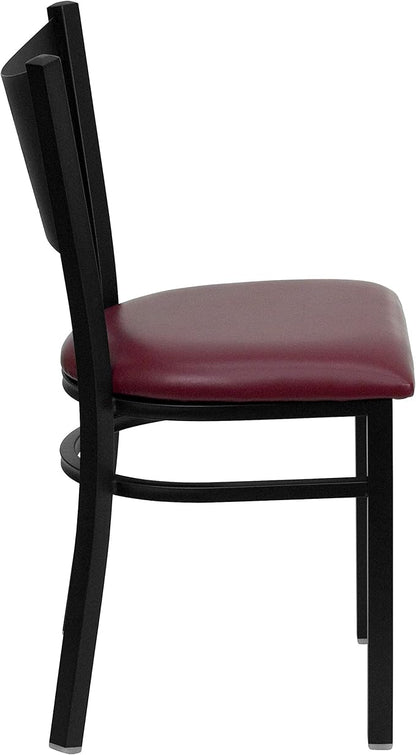 Flash Furniture 2 Pk. HERCULES Series Black Coffee Back Metal Restaurant Chair - Burgundy Vinyl Seat
