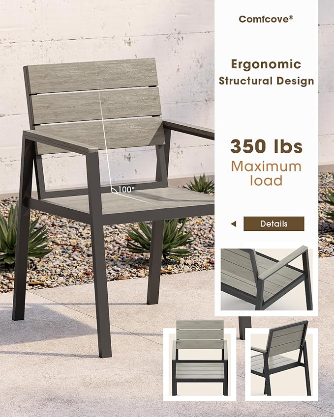 Outdoor Dining Table, Aluminum Patio HDPS Outdooor Table with Umbrella Hole, All Weather Patio Furniture Set, Patio Dining Table ((Classic Gray)