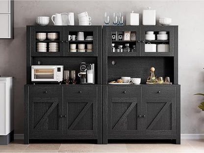 IDEALHOUSE 63" Kitchen Pantry Cabinet with Drawers, Hutch Cabinet with Storage, Microwave Stand, Adjustable Shelves, Freestanding Tall Pantry Storage for Dining Room, Living Room, Black