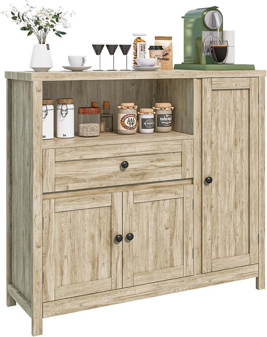 Viaozutis Storage Cabinet with Doors and Drawers,Kitchen Storage Cabinets，with Drawer and Adjustable Shelf（Grey）