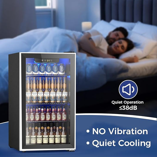 Electactic 26 Bottle Wine Cooler 130 Can Beverage Refrigerator, Small Freestanding Cabinet Wine Cellar with 32℉-61℉ Temperature Control Glass Door, Black