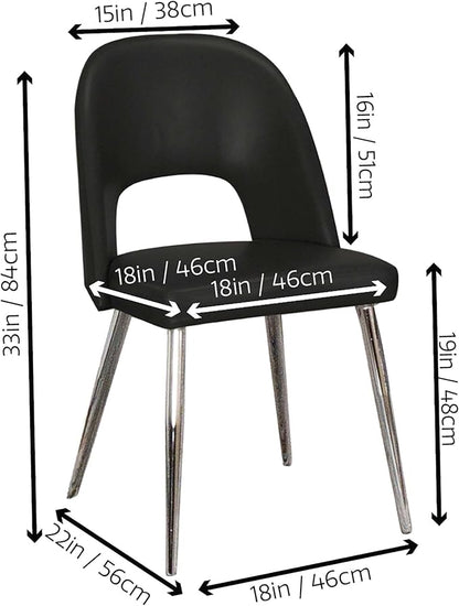 Sunset Trading Mia Faux Leather Dining Chair | Polished Chrome Silver Tapered Legs | Black Padded Seat with Arched Open Back | Set of 2 | Contemporary, Mid-Century Modern Kitchen Sidechairs