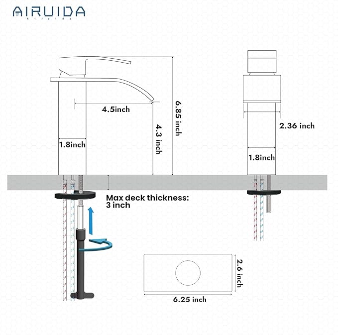 Airuida Waterfall Bathroom Faucet Brushed Nickel Single Handle Single Hole Bathroom Sink Faucet 1 or 3 Hole Basin Mixer Tap, Rv Lavatory Vanity Faucet with Deck Plate and Supply Lines