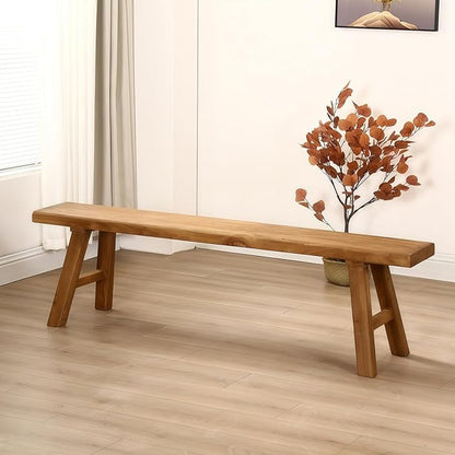 Kavie Solid Wood Bench, Modern A-Frame Dining Bench, Sturdy Natural Finish Stool for Entryway, Kitchen Island, Living Room & Wabi Sabi Style Decor (Natural,55.1" L*10.2" W*17.7" H)