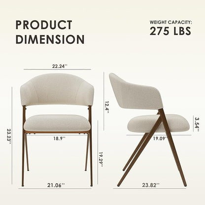 COLAMY Dining Chairs Set of 2, Mid Century Modern Dining Room Kitchen Dinner Chairs with Iron Legs, Open Back and Padded Seat, for Living Room/Bedroom/Restaurant/Cafe, Beige