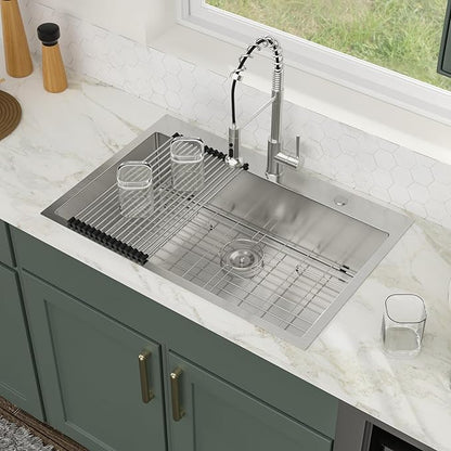 33 Inch Drop In Kitchen Sink Logmey 33x22x9 Inch Topmount Sinks 16-Gauge Stainless Steel Single Bowl Kitchen Sink