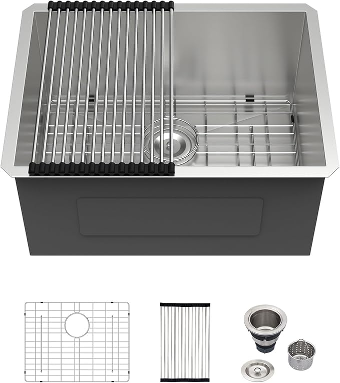 Logmey 24x18 Undermount Laundry Sink 24 Inch Laundry Room 12" Deep Sinks Handmade 16 Gauge Heavy Duty Stainless Steel Large Capacity Utility Washing Tub for Home & Commercial Use