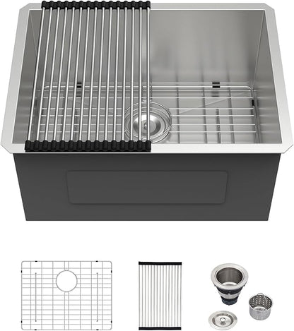 Logmey 24x18 Undermount Laundry Sink 24 Inch Laundry Room 12" Deep Sinks Handmade 16 Gauge Heavy Duty Stainless Steel Large Capacity Utility Washing Tub for Home & Commercial Use
