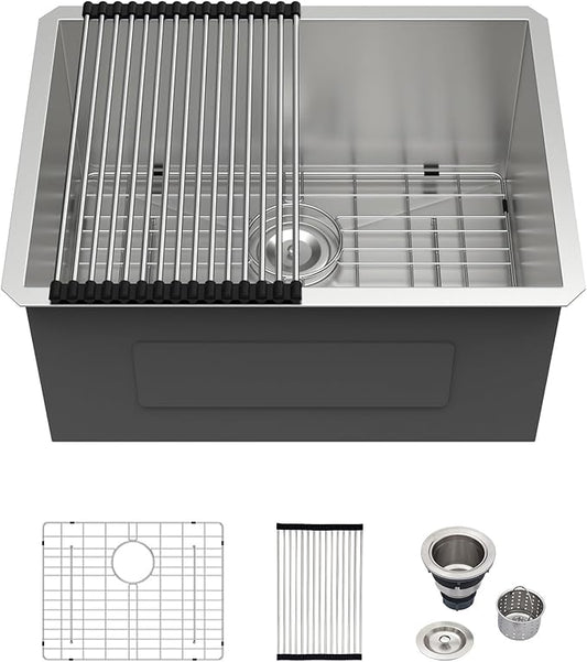 Logmey 24x18 Undermount Laundry Sink 24 Inch Laundry Room 12" Deep Sinks Handmade 16 Gauge Heavy Duty Stainless Steel Large Capacity Utility Washing Tub for Home & Commercial Use