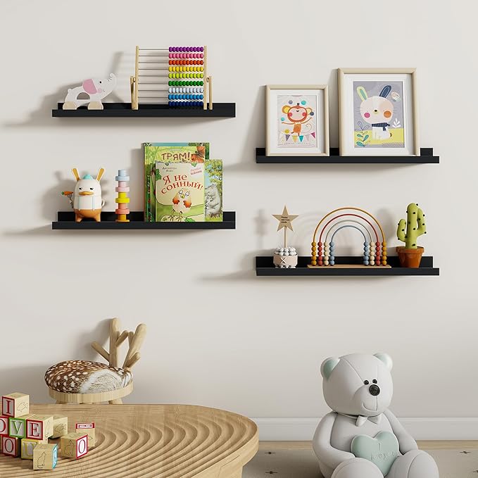 Dreamland Picture Ledge Shelf for Wall, Floating Shelves Set of 2, 24 Inch Long Floating Shelves with Lip for Living Room, Bedroom, Bathroom, Kitchen, Black