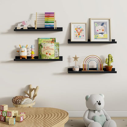 Dreamland Picture Ledge Shelf for Wall, Floating Shelves Set of 2, 24 Inch Long Floating Shelves with Lip for Living Room, Bedroom, Bathroom, Kitchen, Black