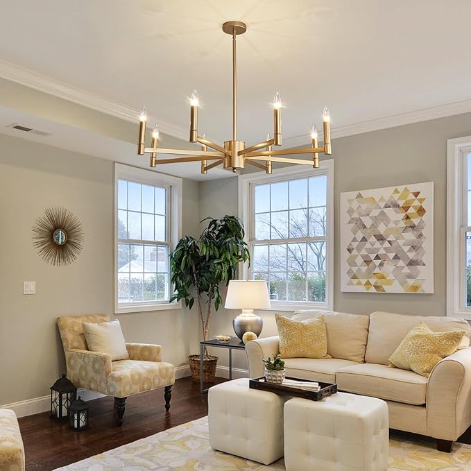 ASGYISA 8-Light Gold Candle Chandeliers Modern Farmhouse Ceiling Light Fixture Industrial Lighting for Dining Room Living Room Bedroom Kitchen Island Foyer