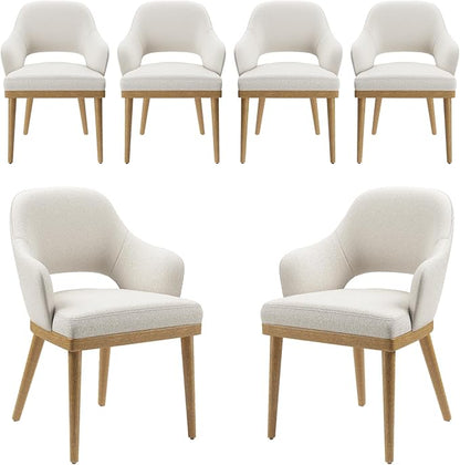 MALOL Wooden Dining Chairs Set of 6, Modern Fabric Upholstered Dining Room Chair, Kitchen Side Chairs, Farmhouse Dinner Chair with Open Back for Kitchen, Beige