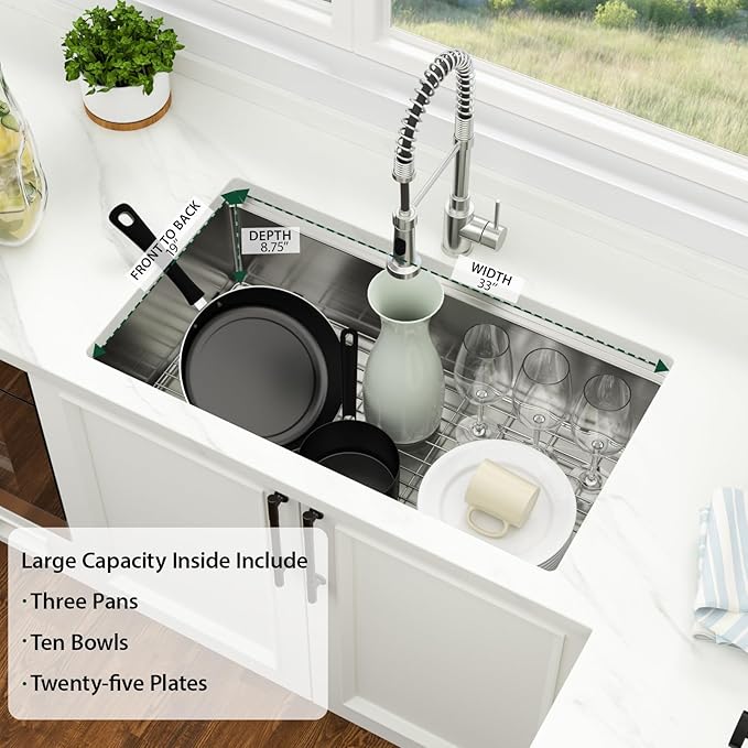 33 Inch Undermount Kitchen Sink 33 x 19 Kitchen Sinks Stainless Steel Undermount Sink Workstation 16 Gauge Single Bowl Under Mount Handmade Deep Basin