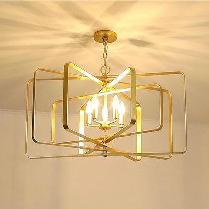 Untrammelife 32" 5-Light Gold Chandelier - Contemporary Rectangle Pendant for Dining Room, Kitchen Island & Foyer, Modern Farmhouse Ceiling Lighting