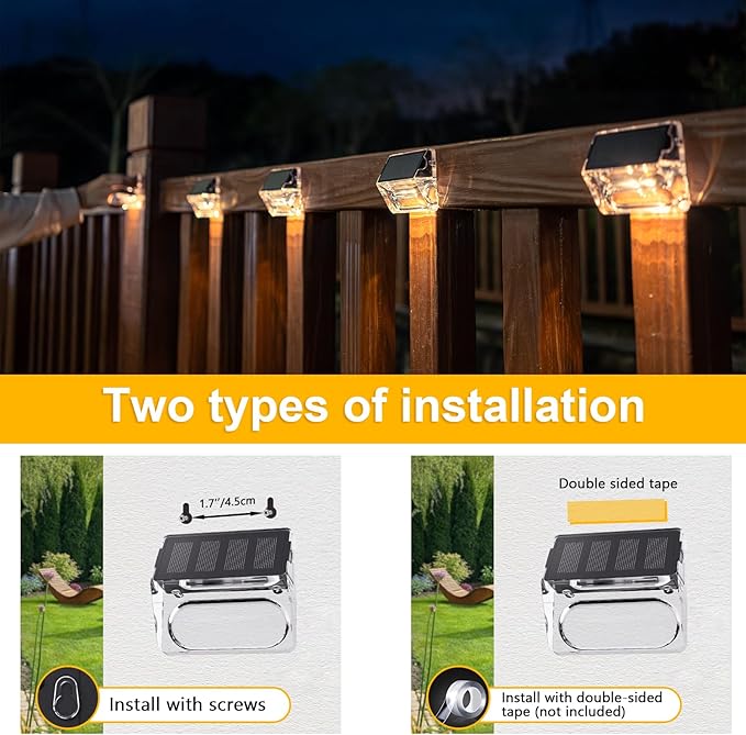 Qualdout Solar Outdoor Lights, 12 Pack Solar Fence Lights, Deck Lights Waterproof Solar Powered Outside Lighting for Step Railing Wall Pool Stair Yard Garden Patio Pool Decorations (Warm White)