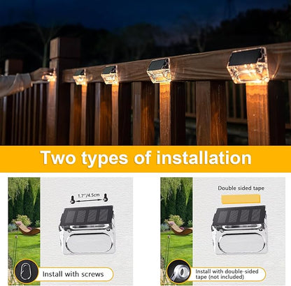 Qualdout Solar Outdoor Lights, 8 Pack Solar Fence Deck Lights, Waterproof Outside Lighting for Step Railing Wall Pool Stair Yard Garden Patio Pool Decorations (Warm White)