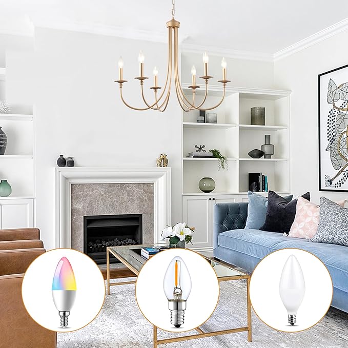 ALISADABOY Gold Farmhouse Chandelier Modern Candlestick Dining Chandelier Light Fixture Industrial 6 Light Pendant Lighting for Kitchen Living Room Bedroom Foyer Entrance Hallway Entryway
