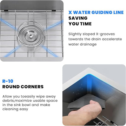 POPFLY 28×20 Inch Drop in Kitchen Sink, 18 Gauge Stainless Steel Single Bowl Large Sink, Top mount 9 Inches Deep Kitchen Sinks with 2 Holes, Brushed
