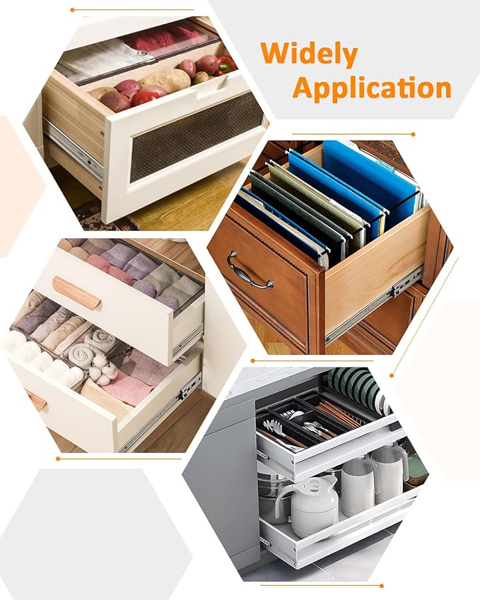Gobrico 16 inch Drawer Slides 2 Pair，Soft Close Drawer Slides 3 Fold, Cabinet Drawer Slides Full Extension Drawer Hardware, Heavy Duty Hydraulic Self Close Rails, Side Mount Ball Bearing Tracks