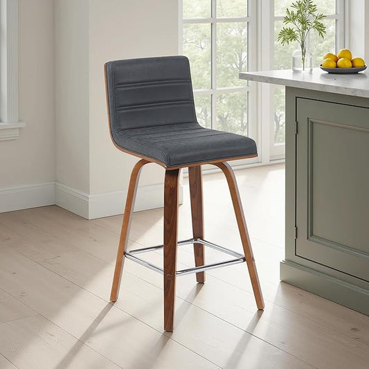 Vienna Modern Counter Height Swivel Bar Stool with Vintage Black Upholstered Seat and Walnut Finished Wood Frame Set of 2