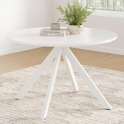 47" Solid Wood Island Table, Rustic Dining Table with Intersecting X-Base, Farmhouse Dining Table with Scratch-Resistant Pads for Dining Room & Kitchen, White
