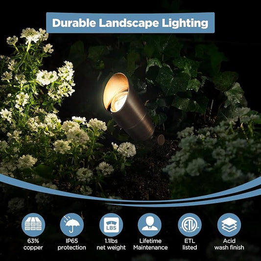 Gardencoin Solid Brass Outdoor Landscape Spotlights, 12V Heavy Duty Low Voltage LED Spot Light Waterproof for Garden and Yard Up Lighting, Bronze Accent Lighting Fixture Without MR16 Bulb, 6 Pack