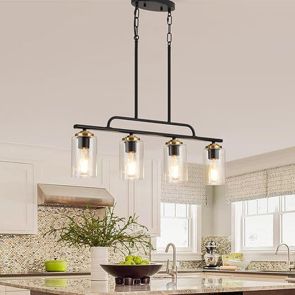 TWIG Kitchen Island Light Fixture/Chandelier Over Table,Farmhouse Modern Metal Hanging Light Fixtures for Dining Room with 4 Glass Shade