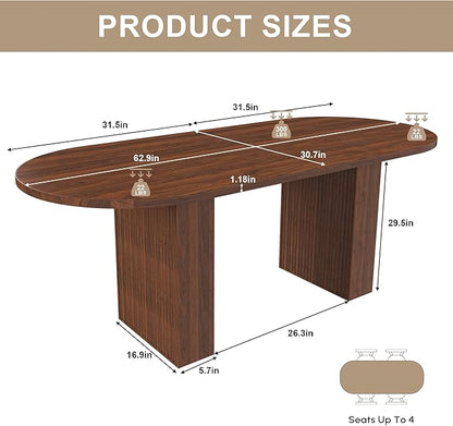 Modern Dining Table for Kitchen Space Saving Kitchen & Dining Room Furniture with Sturdy Frame Construction Easy Assembly 62.9 Inch Oval Farmhouse Table,Walnut-MDF-Boho