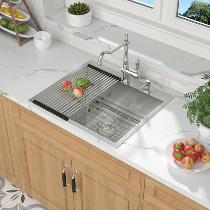 Mocoloo 25 Inch Drop In Kitchen Sink - 25 x 22 Stainless Steel Kitchen Sinks Topmount 16 Gauge Single Bowl Above Counter Handmade Sink, 10'' Deep Basin