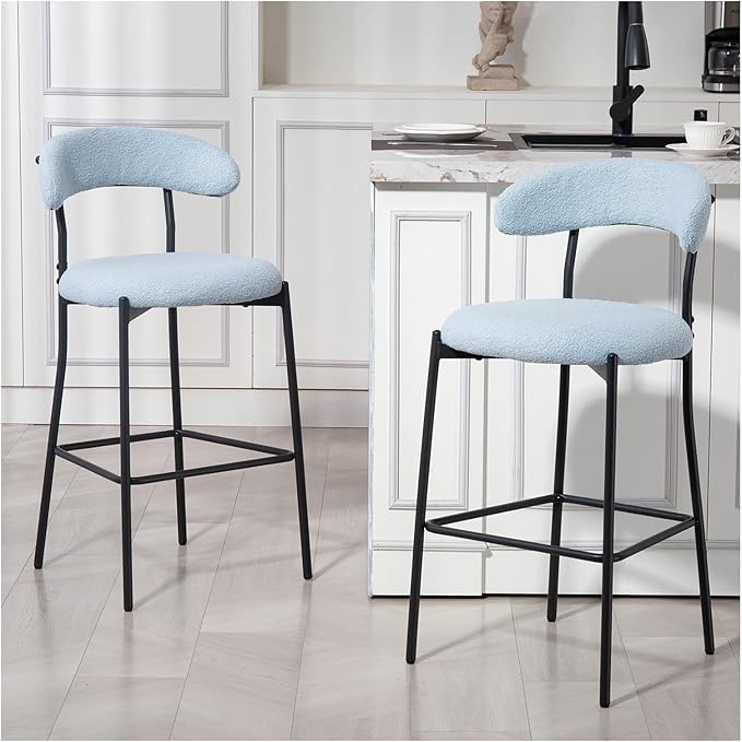 26'' Counter Height bar stools Teddy Fabric Cover Kitchen Island Counter Stool with Black Powder Coating Base and footrest