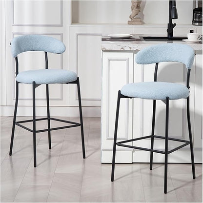 26'' Counter Height bar stools Teddy Fabric Cover Kitchen Island Counter Stool with Black Powder Coating Base and footrest