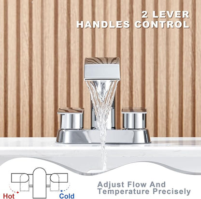 Ultimate Unicorn Bathroom Faucet for Sink Chrome, 4 Inch Bathroom Sink Faucet for 3 Hole or 2 Hole, 2 Handle Waterfall Faucets with Pop up Drain, Centerset Faucets for RV Counter