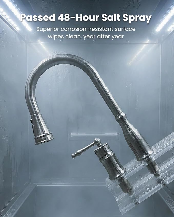 APPASO 3 Hole Kitchen Faucet with Pull Down Sprayer Brushed Nickel, 3 Pieces Kitchen Faucet with Soap Dispenser and Separate Side Handle, Stainless Steel, High Arc Sink Faucets for 2-3 Hole Sink