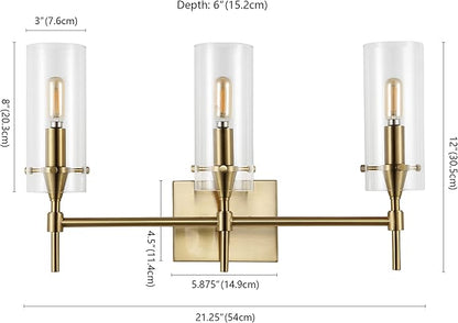 JONATHAN Y 21.25" Brass Gold/Clear Modern Farmhouse LED Vanity Light Sconce, Clear Glass Cylinder Shade, Wall Lamp for Bathroom Mirror Hallway Entryway, LED Bulb Included (JYL7807C)