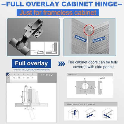 Upraded Frameless Full Overlay Soft Close Concealed Hinge Cabinet Hinges 2 Pack for Kitchen Self-Closing 110° 4D Adjustment Speed Control Ideal for Upgrading Kitchen Cabinet Doors and Drawers