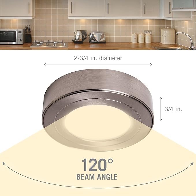 Armacost Lighting PureVue Dimmable LED Undercabinet Puck Light, RGB+W, Brushed Steel 263411