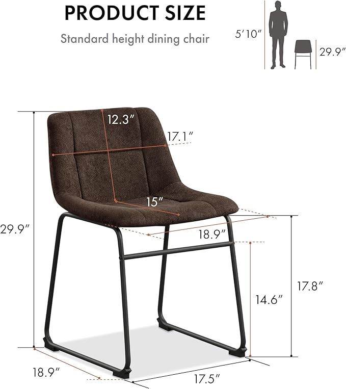 Furniture of America Veradis Modern Bentwood Dining Chairs Set of 2, Chenille Fabric Stool with Back and Metal Frame, Comfortable Upholstered Seating for Kitchen, Living Room, Brown, 30 inch