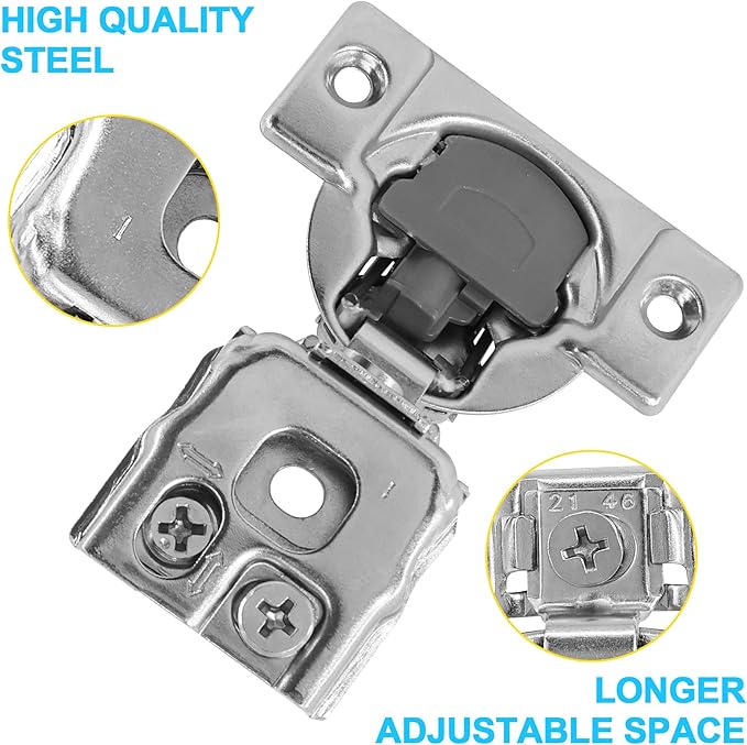 1 Inch Overlay Soft Close Cabinet Hinges, 6 Pack Slow Soft Close Hinges for Kitchen Cabinets Satin Nickel Hidden Self Closing Kitchen Cabinet Hinges for Cupboard