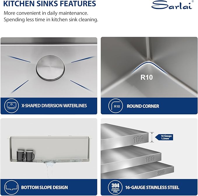Sarlai 33 Drop In Kitchen Sink with Faucet- 33x22 Inch Drop Kitchen Sink Ledge Workstation Sinks 16 Gauge Stainless Steel Single Bowl Topmount Sinks Basin with Pull-out Faucet