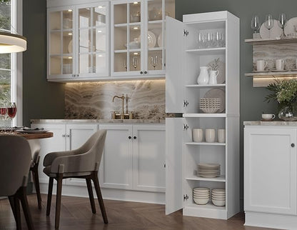 Palace Imports Solid Wood Pantry Cabinet - Tall Narrow Storage Cabinet with Raised Panel Doors - 16.5" W x 71.5" H - White, Kitchen Cupboard, Adjustable Shelves, 100% Eco-Friendly Wood, Modular